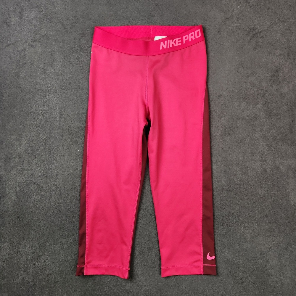 Nike Pro Dri-FIT Training Capris Leggings‎ Womens Small Pink Burgundy Athletic